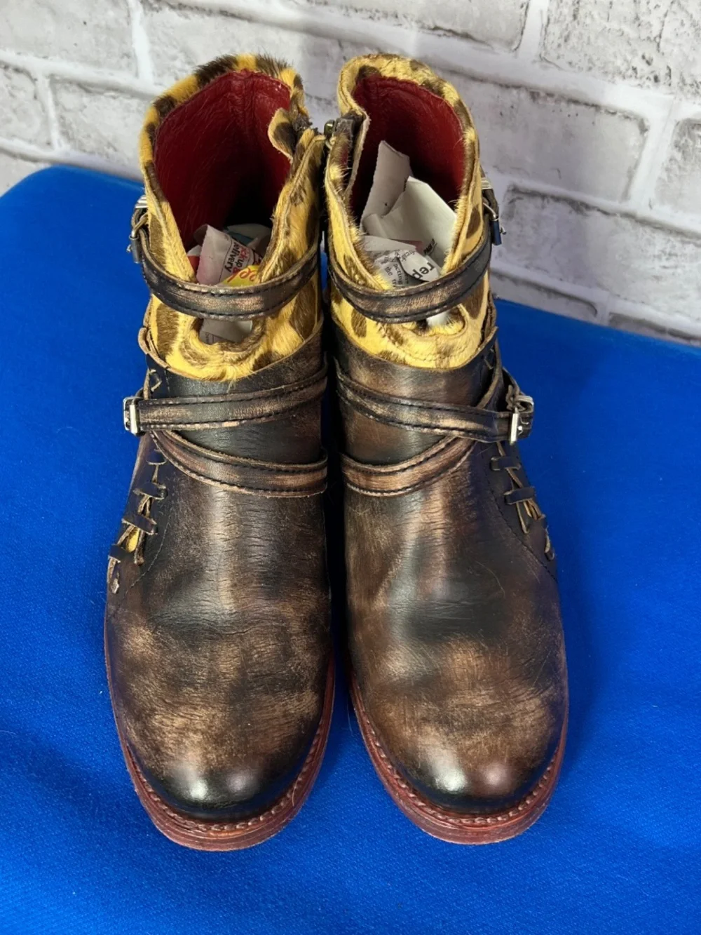 🦅|•FREEBIRD BY STEVEN•| 'Belfast' Animal Print Leather Booties Size 11-12